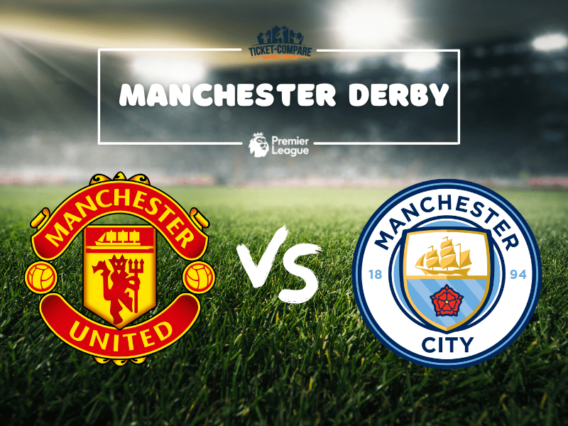 stemmi Manchester United e City su un campo da calcio