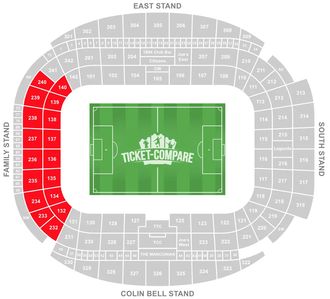 Etihad Stadium Seating Plan North Stand evidenziato