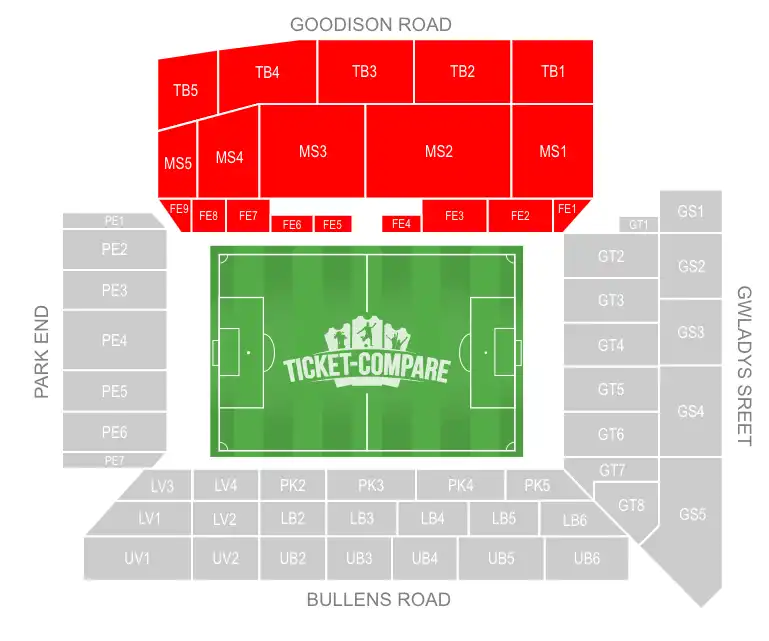 Goodison Road Stand (Main Stand) at Goodison Park evidenziata