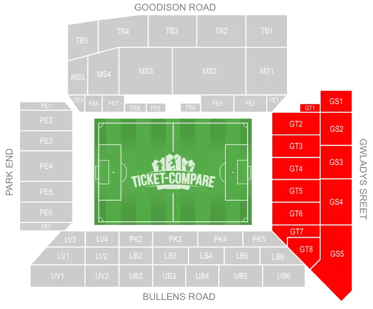 Howard Kendall Gwladys Street End at Goodison Park evidenziata