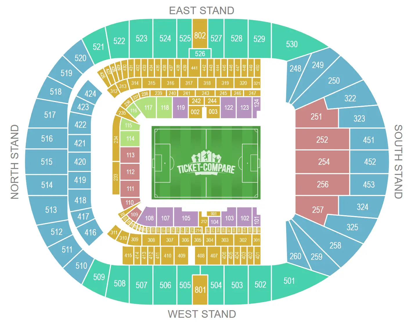 Pianta dei posti di Tottenham Hotspur Stadium