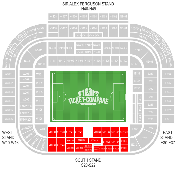 Piantina Old Trafford con South Stand evidenziata