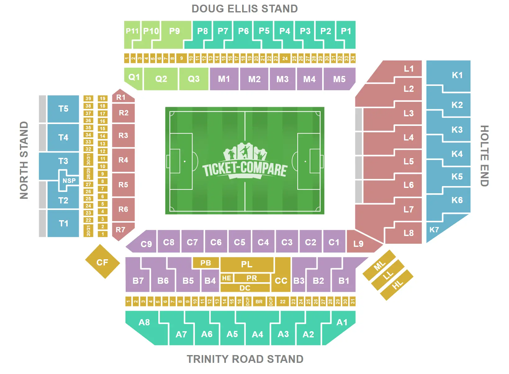 Pianta dei posti di Villa Park