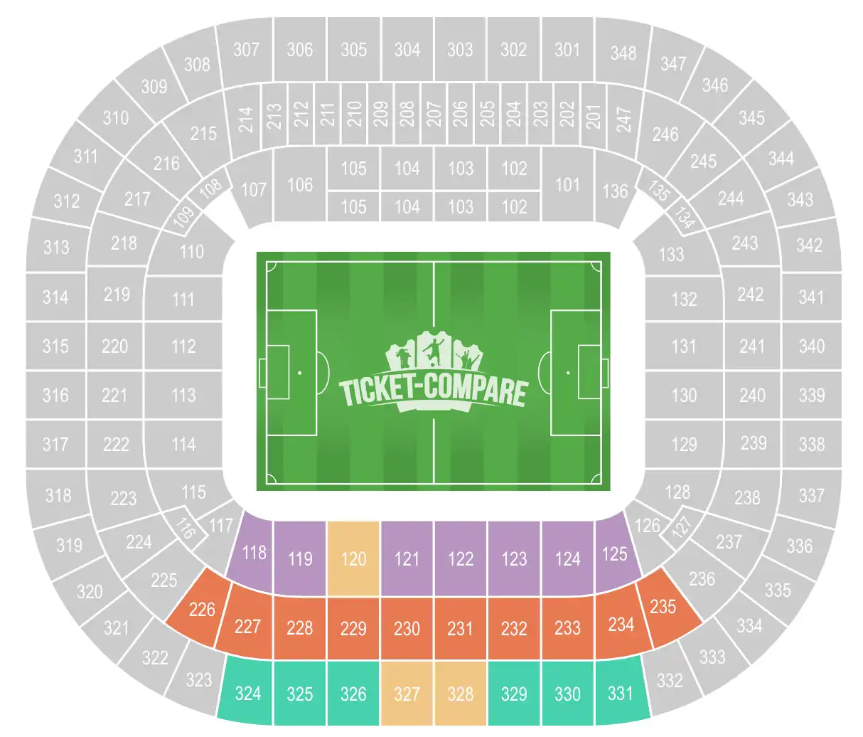 Allianz Arena Seating Plan con East tribuna evidenziata