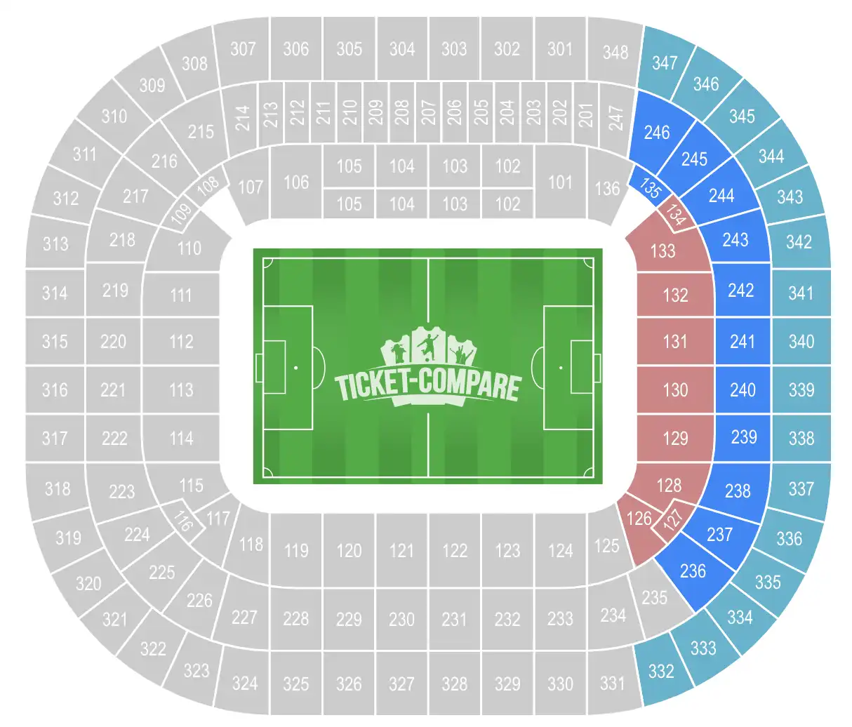 Allianz Arena Seating Plan con North tribuna evidenziata