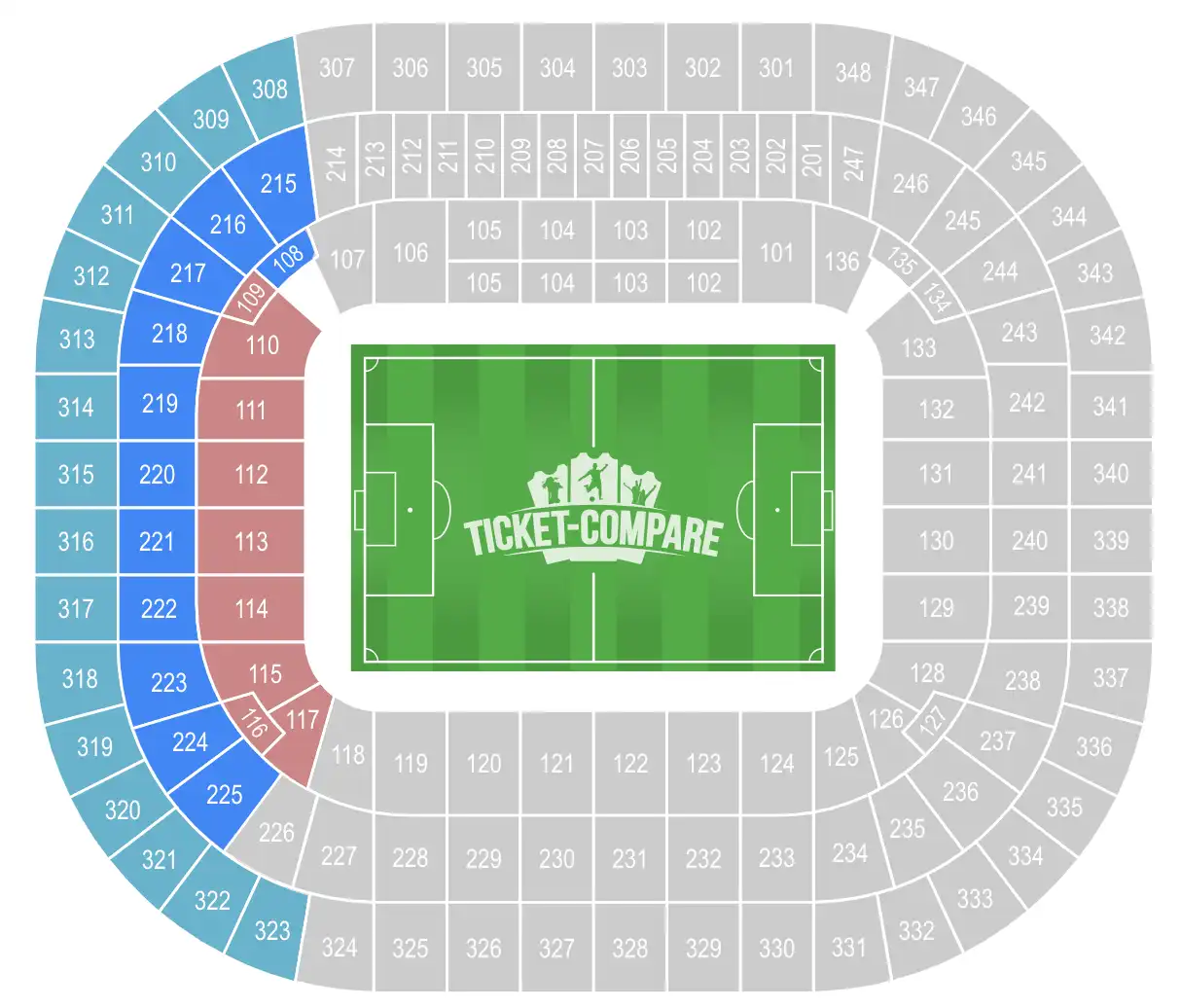 Allianz Arena Seating Plan con South Stand evidenziata