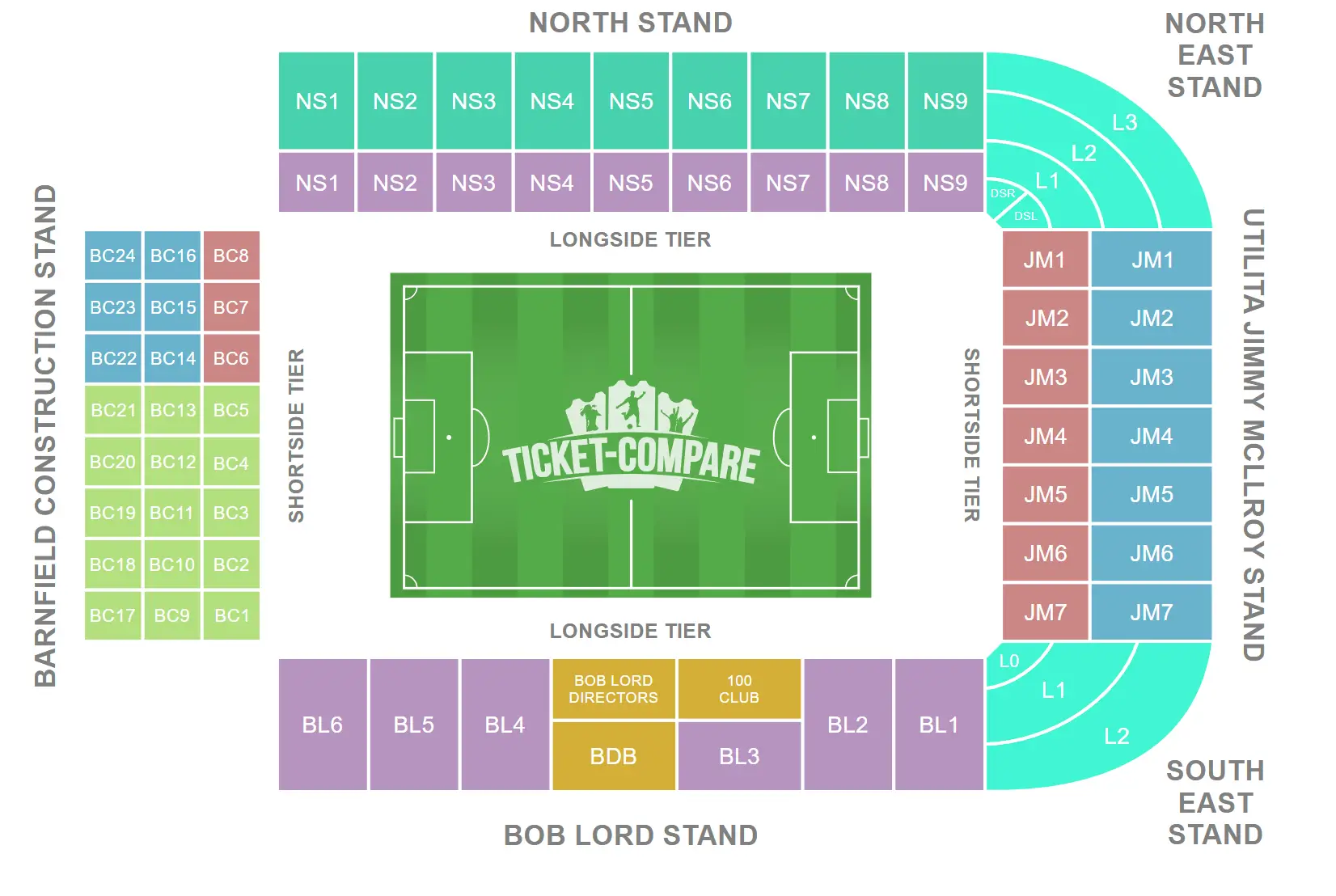 Pianta dei posti di Turf Moor