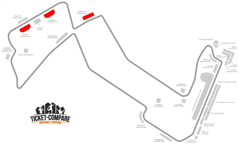 Mappa Marina Bay Circuit con evidenziate Stamford e Padang