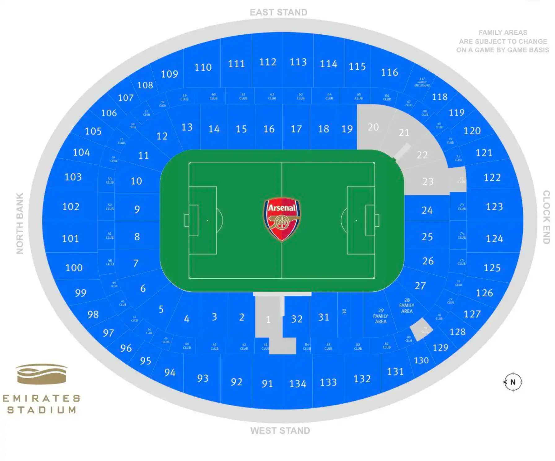 screenshot mappa posti Emirates Stadium