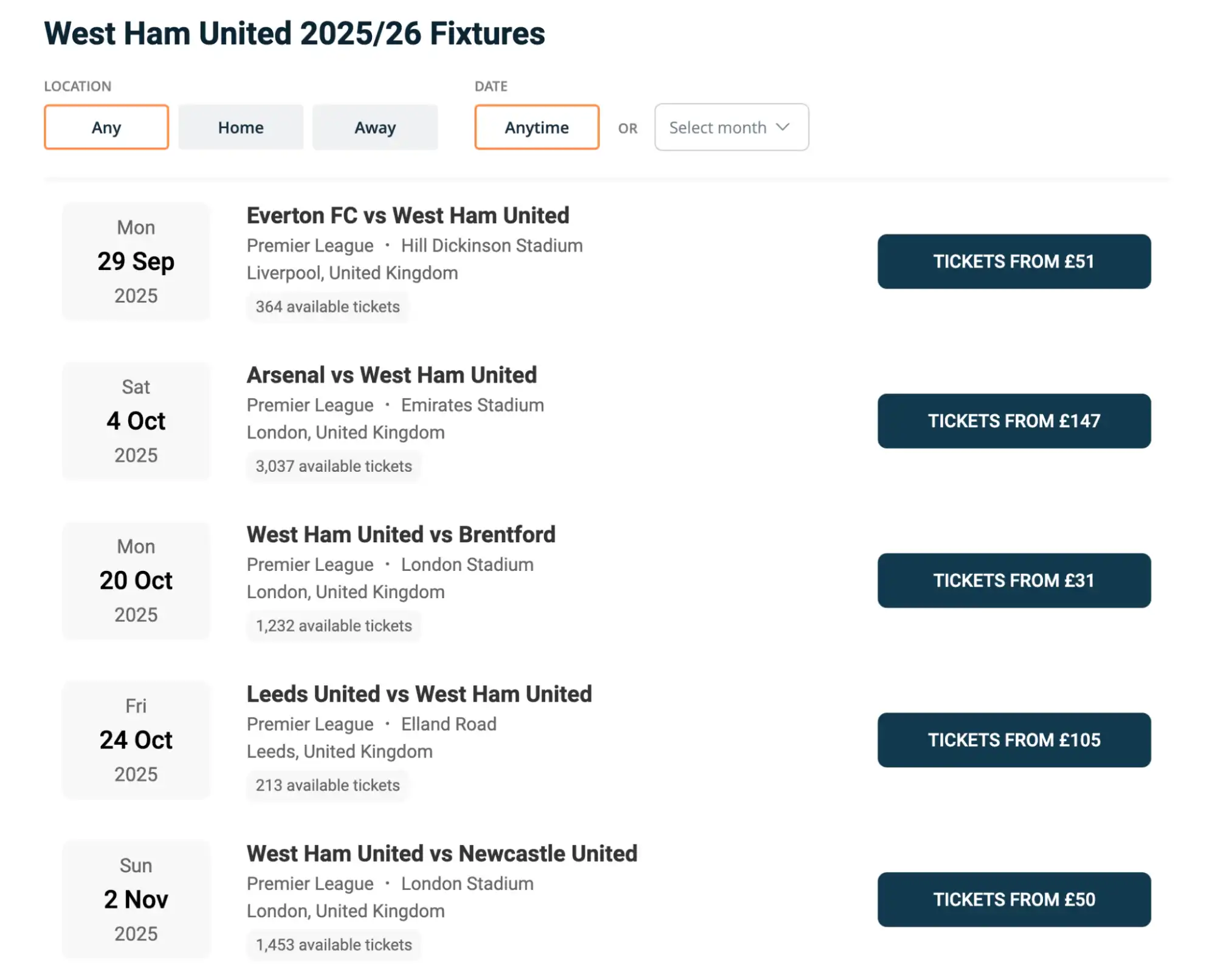 screenshot West Ham United