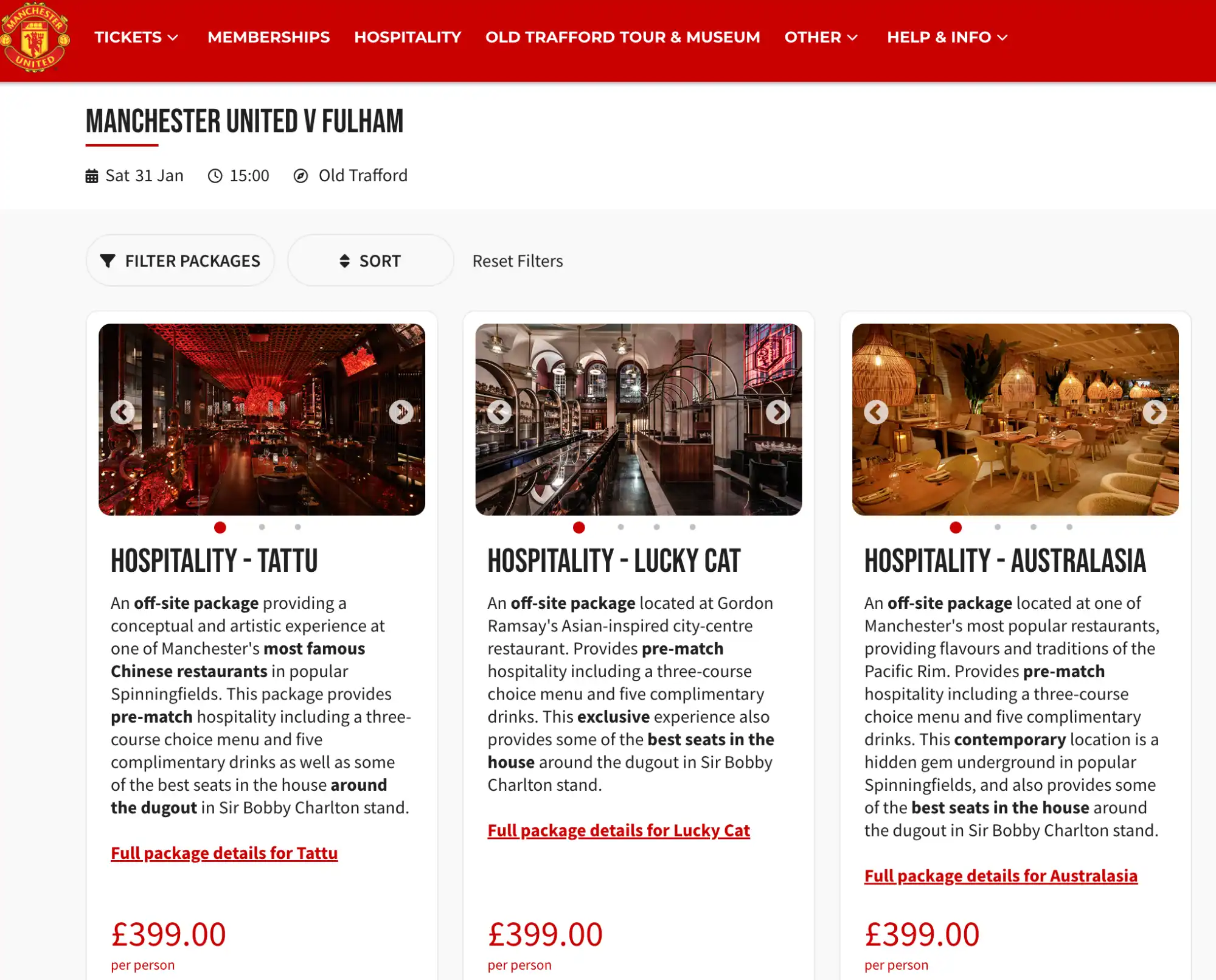 screenshot dei pacchetti biglietti