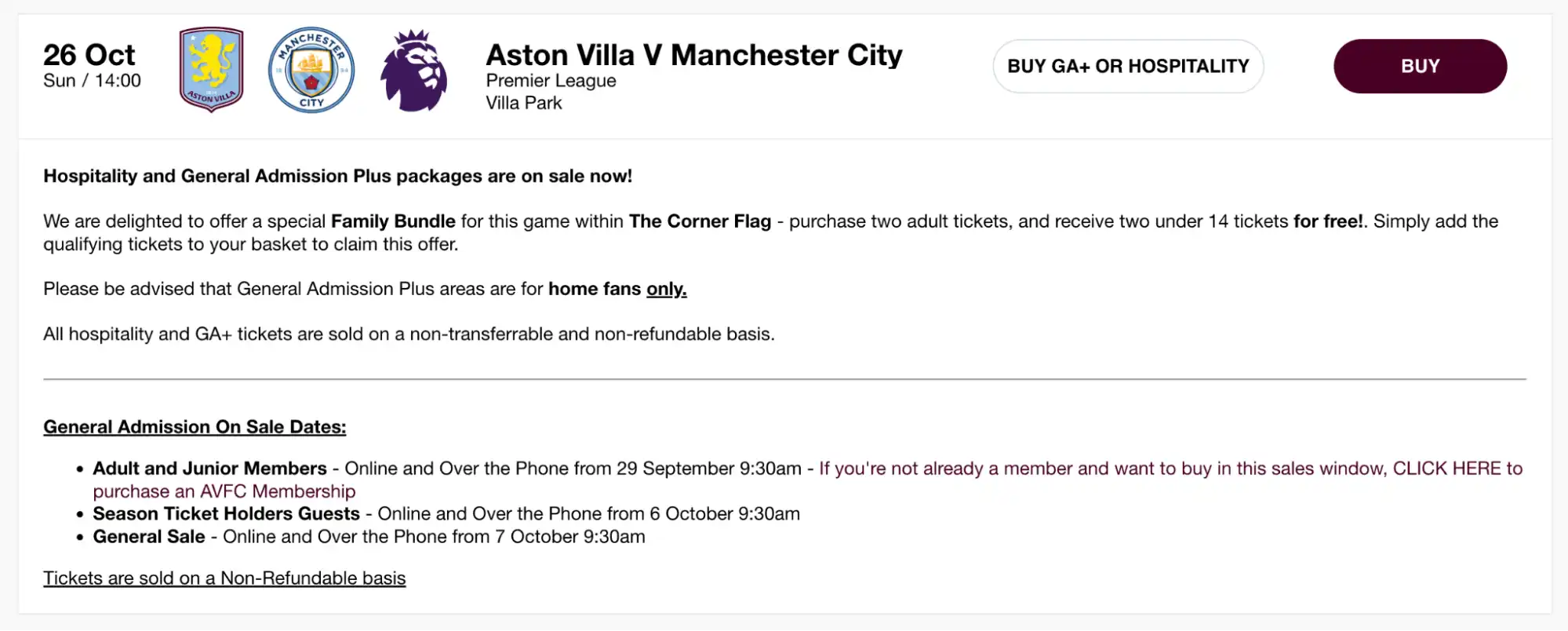 screenshot AVFC vs MCFC biglietti