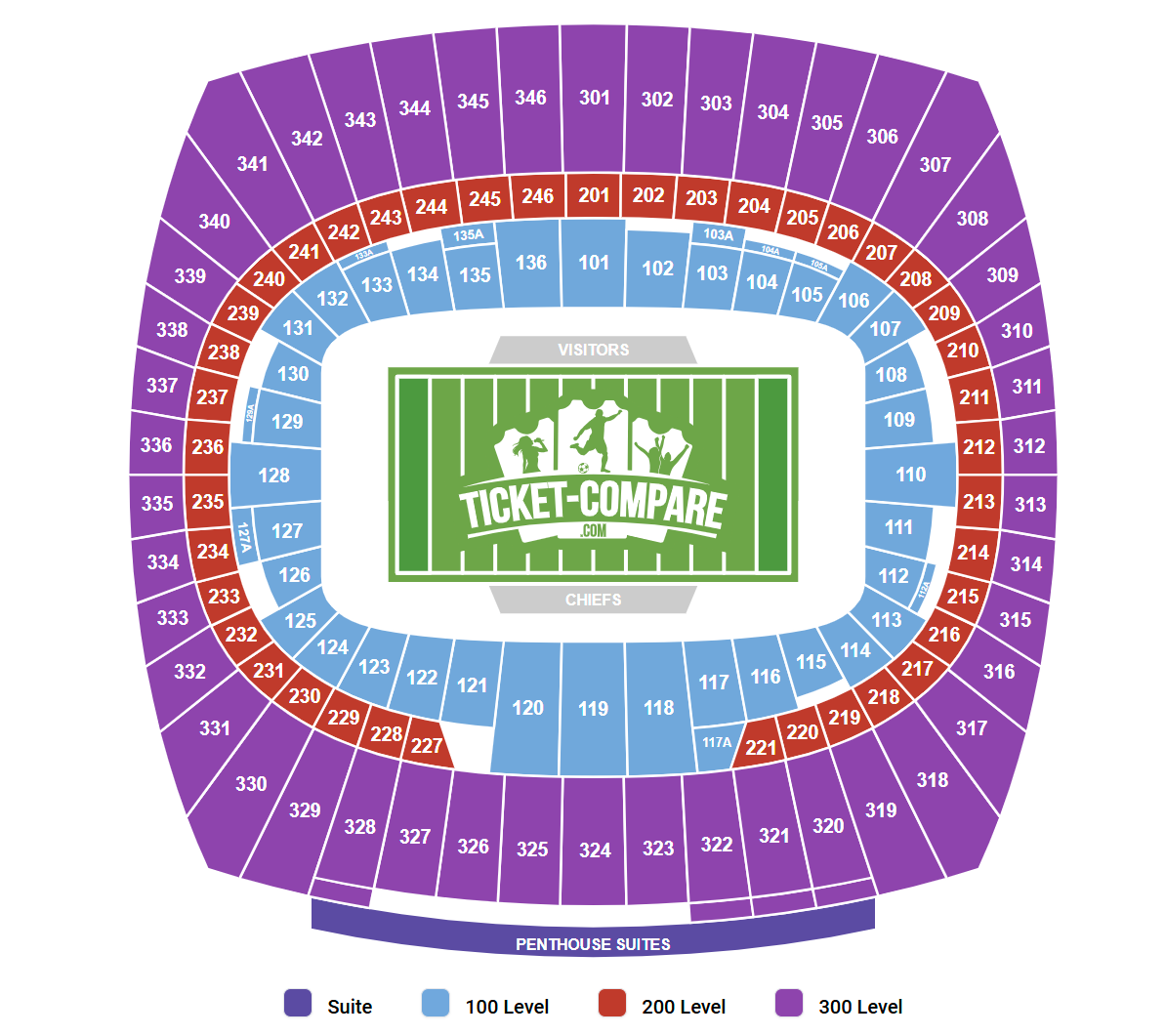 Pianta dei posti di GEHA Field at Arrowhead Stadium