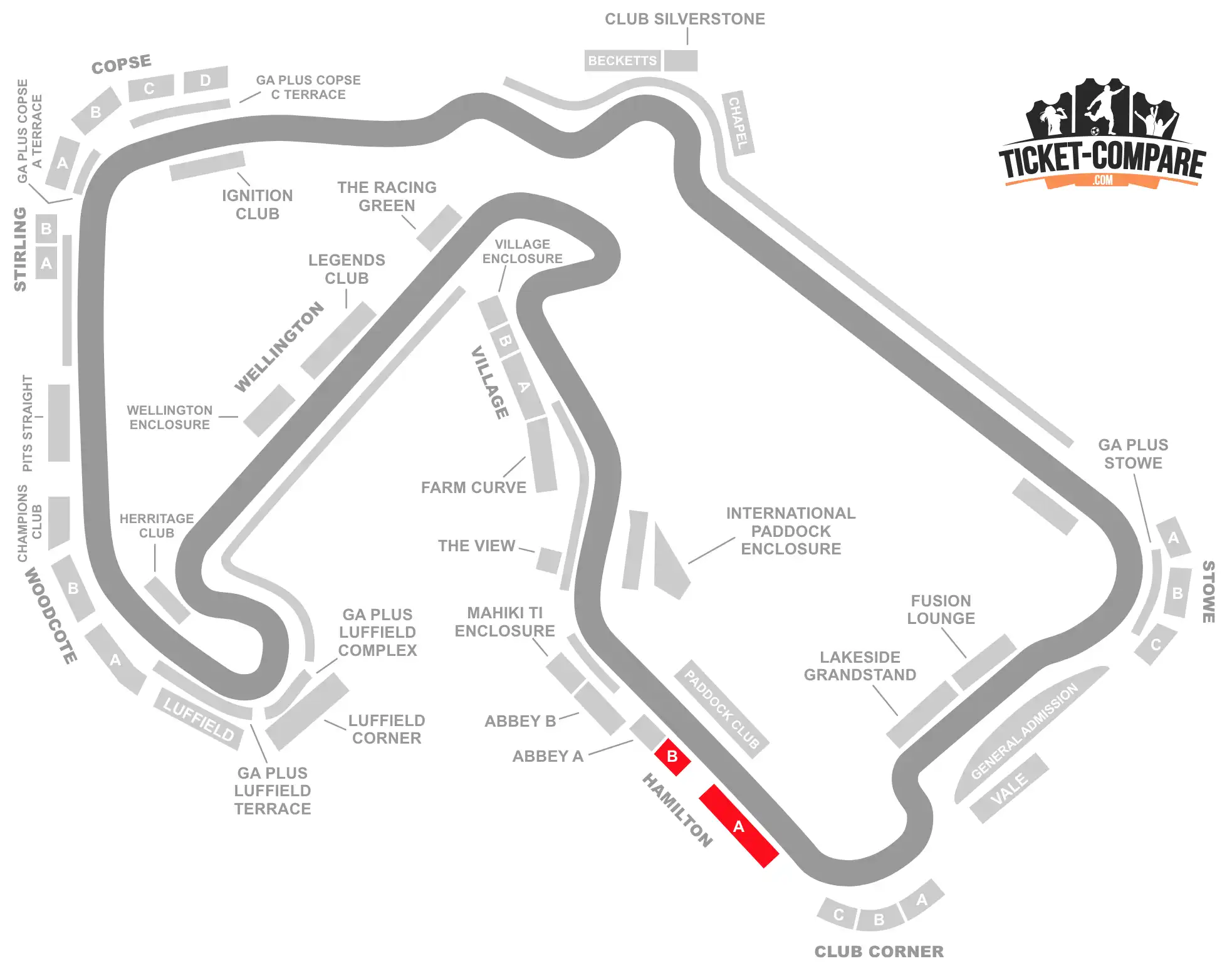 Piantina Circuito Silverstone tribuna Hamilton evidenziata