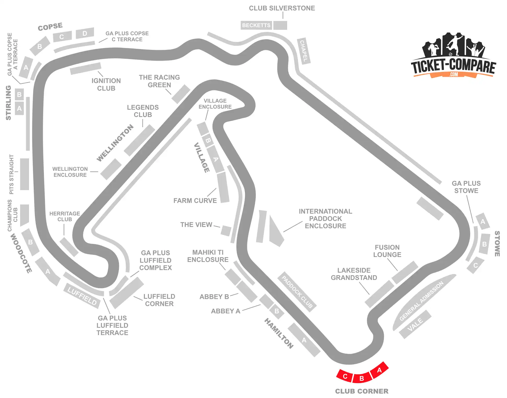 Piantina Silverstone Club Corner evidenziata