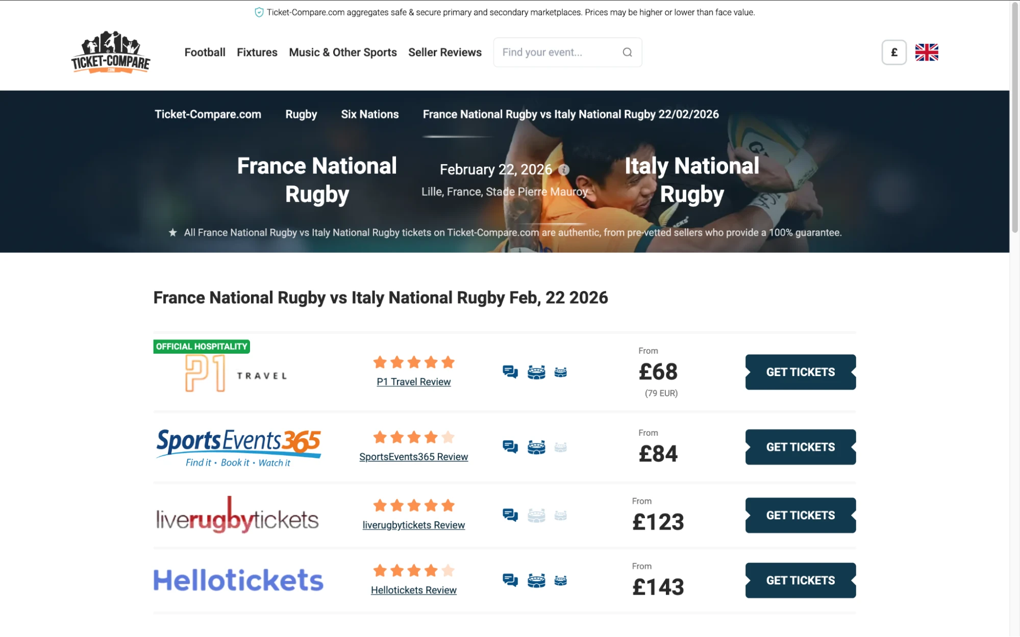 Screenshot France National Rugby v Italy National Rugby biglietti