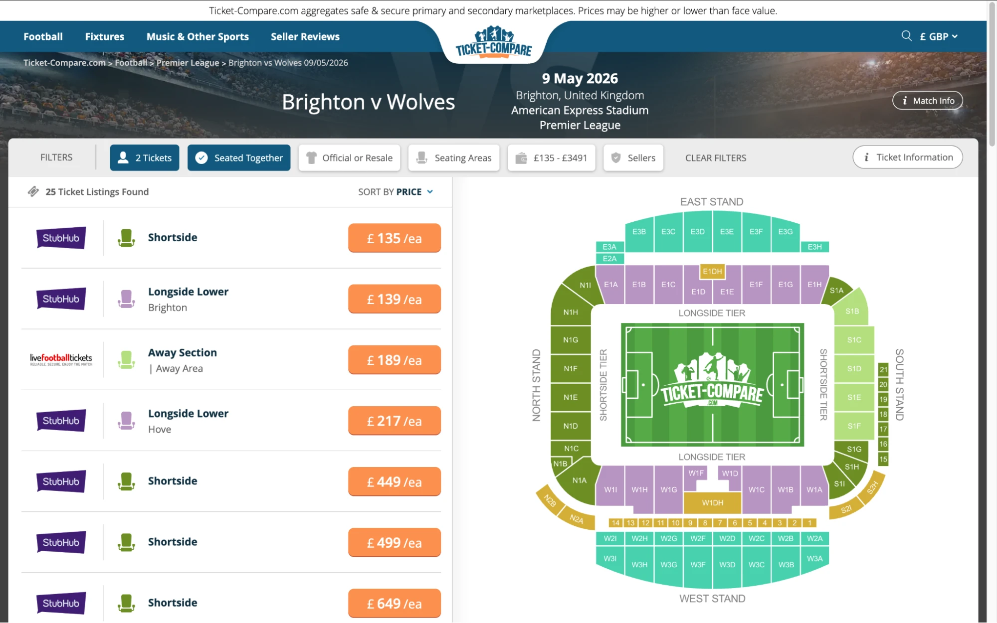 Screenshot Brighton v Wolves tickets