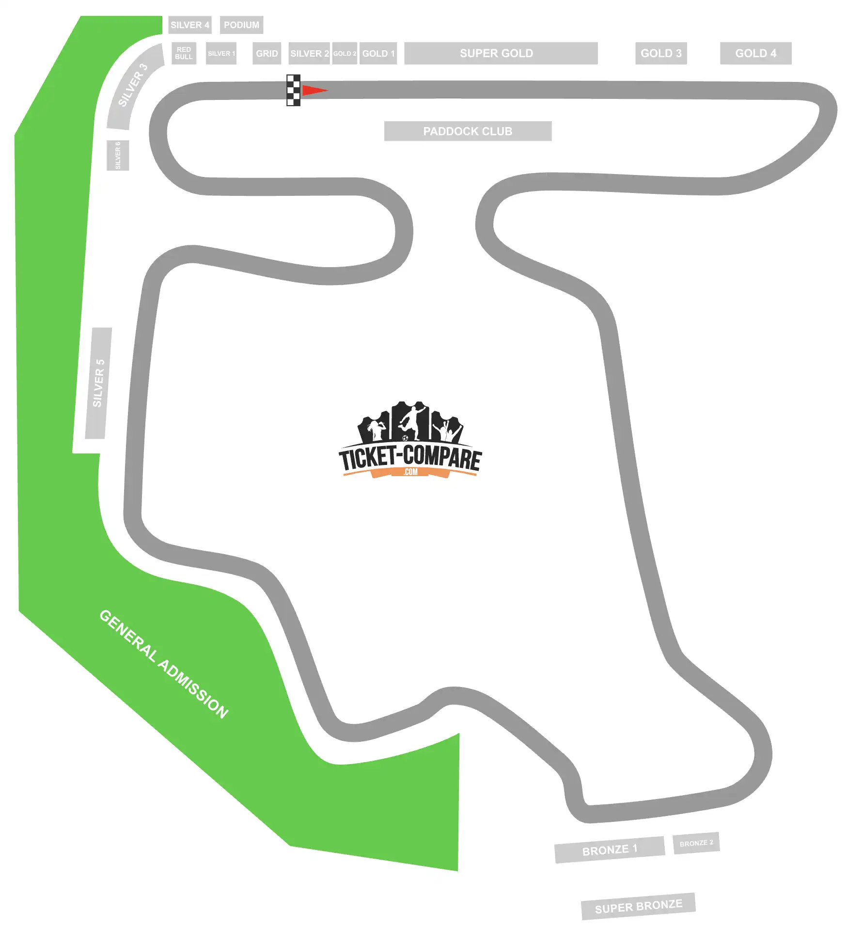Screenshot della mappa sedute Hungaroring con l’area General Admission indicata