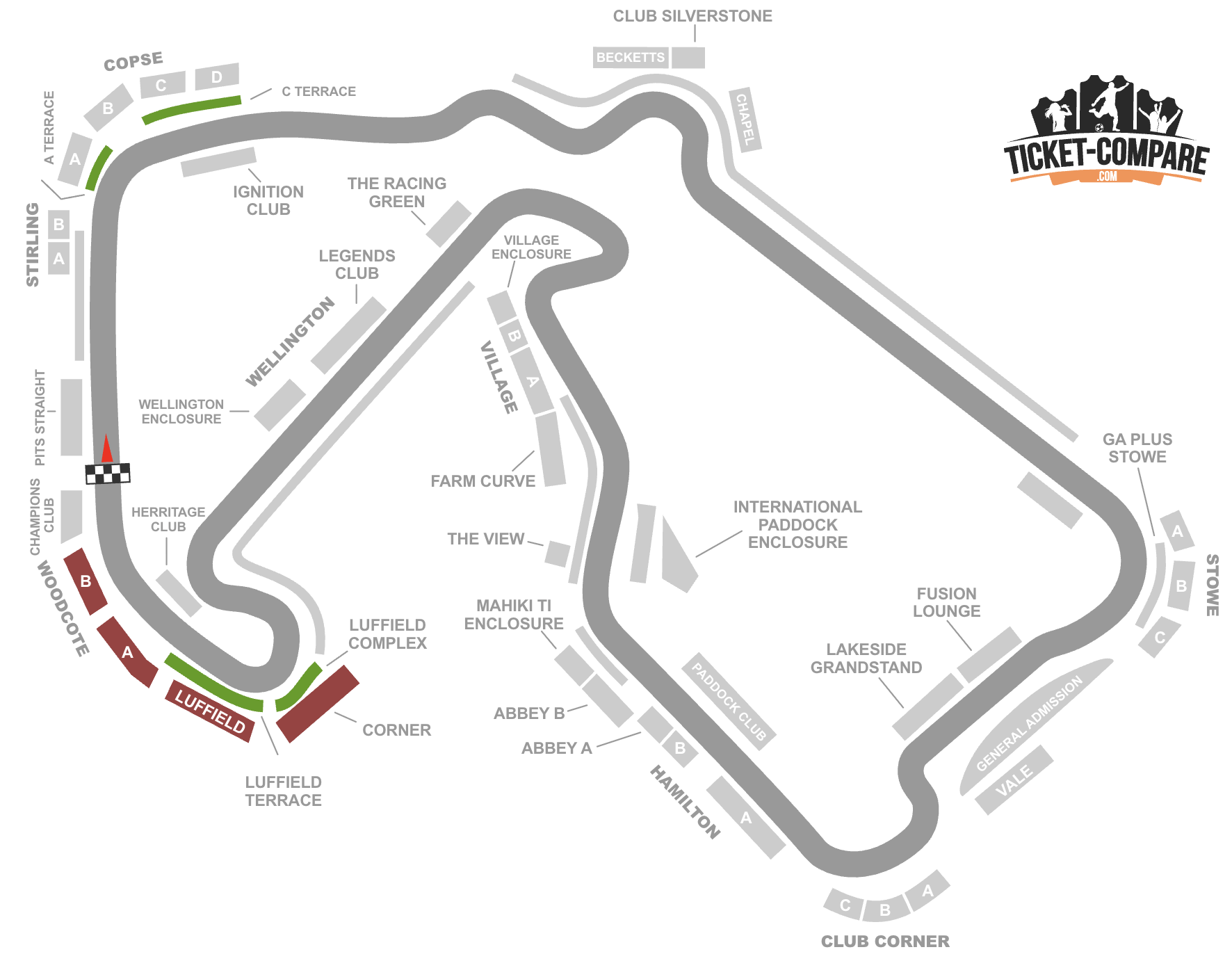 Tribune Luffield-Woodcote evidenziate Silverstone