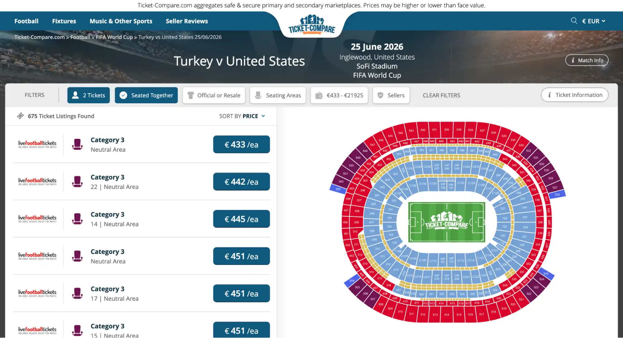 screenshot biglietti partita Turchia vs Stati Uniti