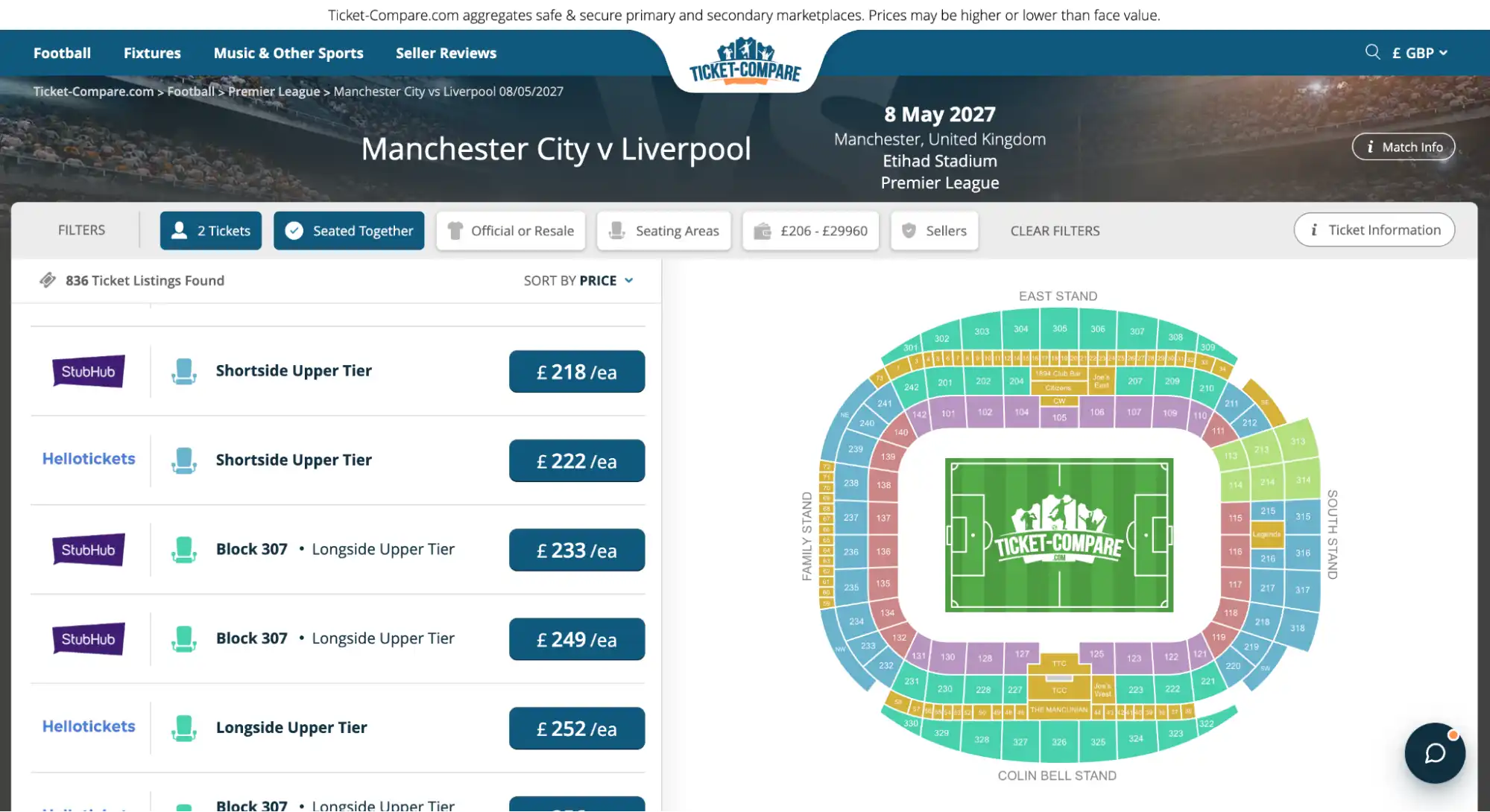 screenshot di Manchester City vs Liverpool biglietti