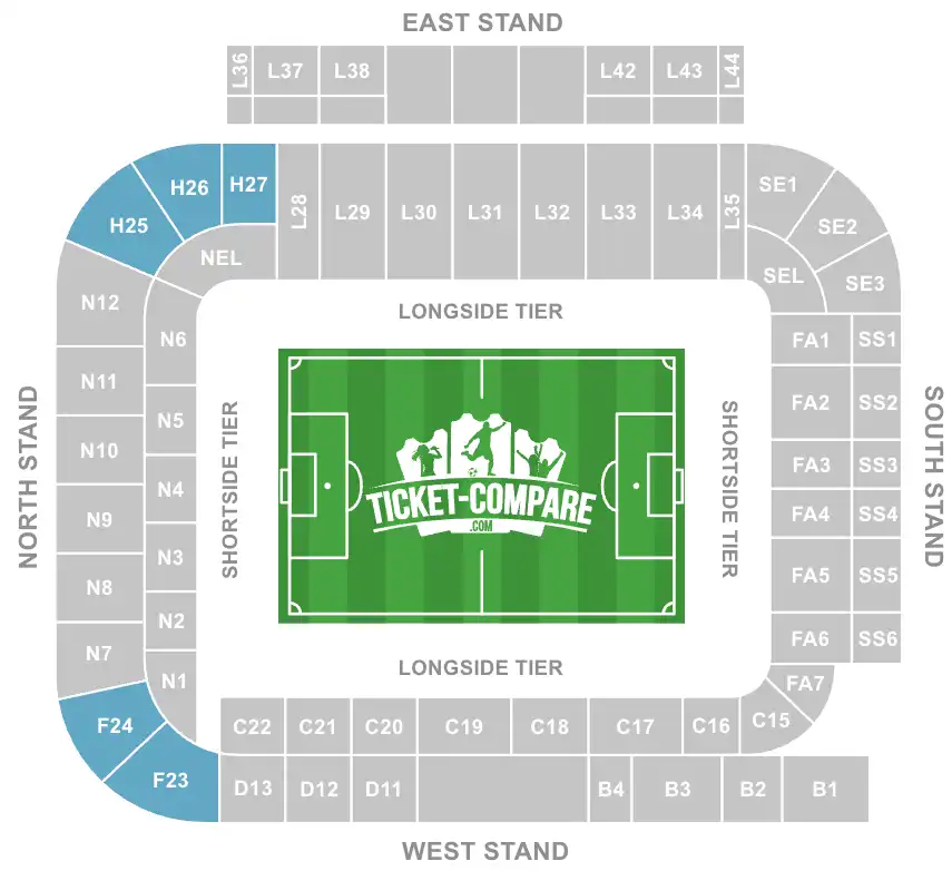 Pilastri agli angoli Nord-Est/Nord-Ovest Elland Road